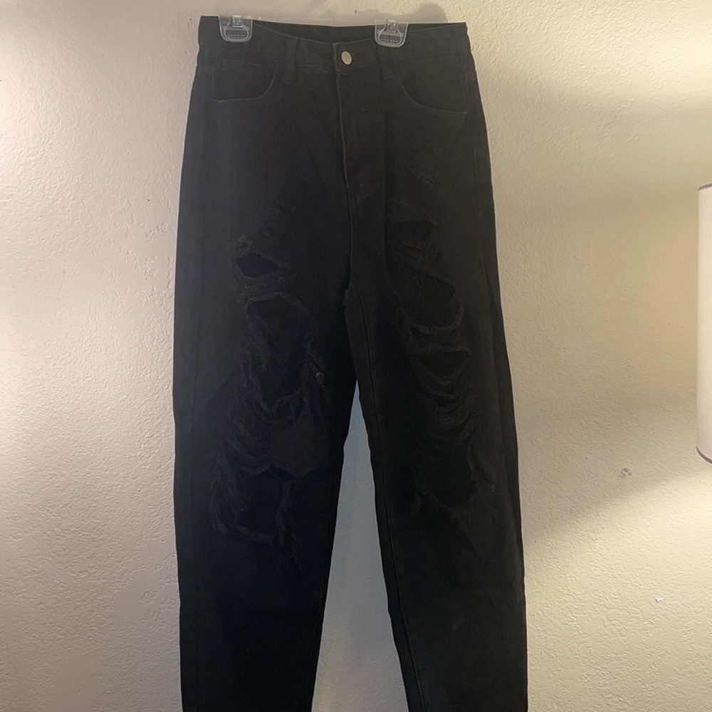 Shein ripped high waisted jeans black size medium